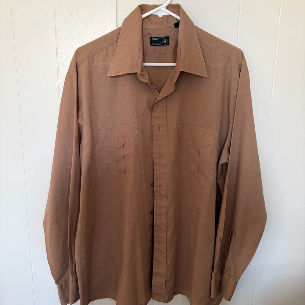 Vintage JCPenney Men's Brown Casual Button-Down Shirt